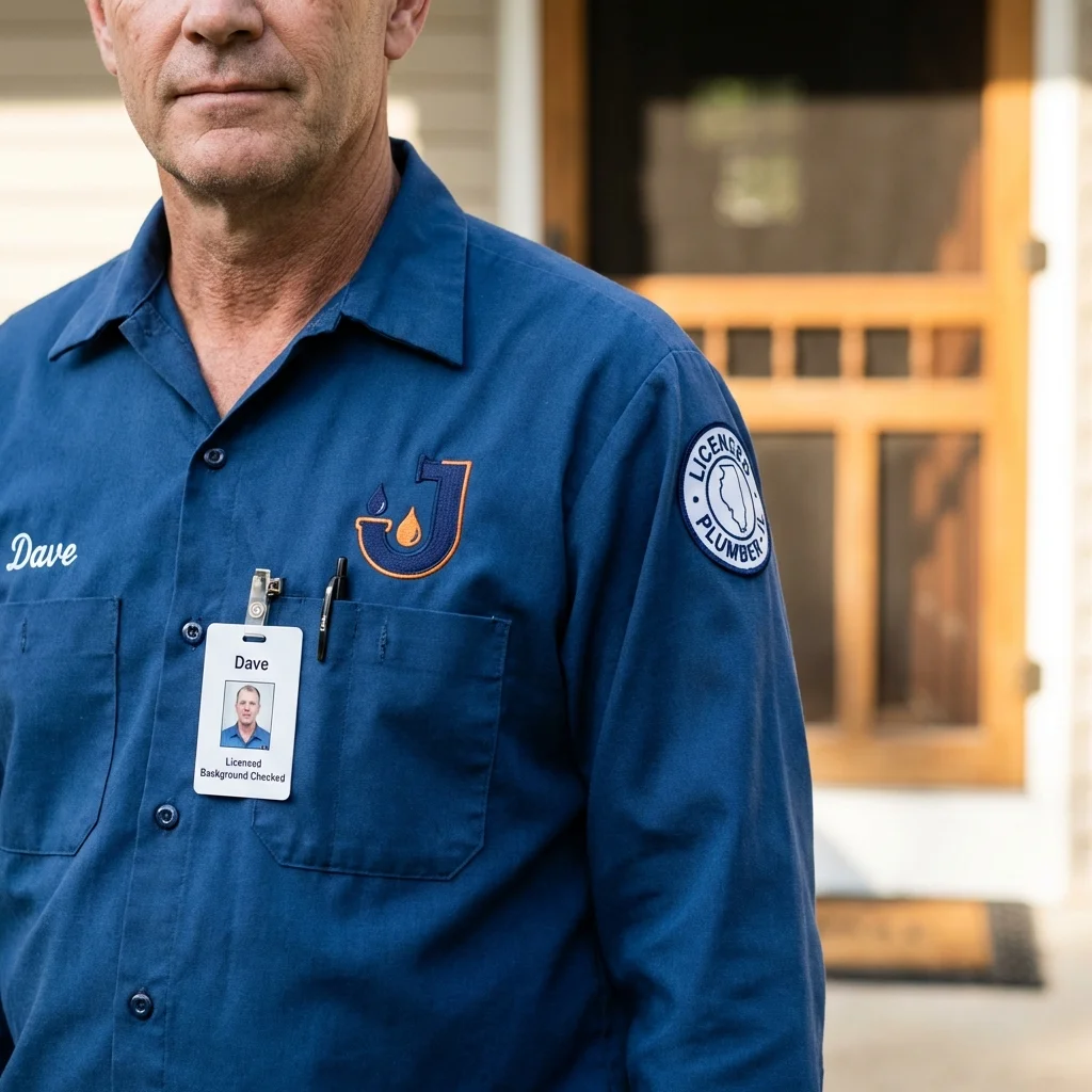 Licensed plumber showing ID badge in Brownsville, KY