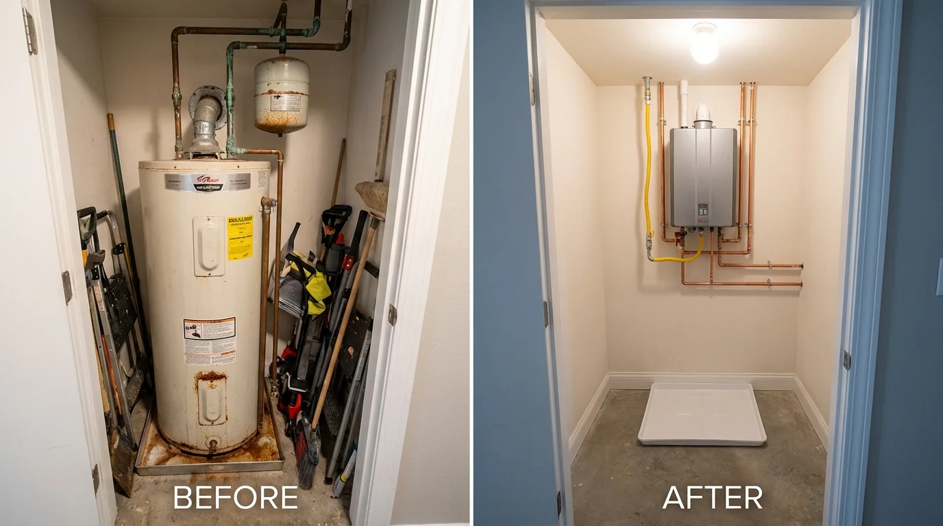 Tank water heater versus wall-mounted tankless unit comparison for Brownsville, KY homeowners