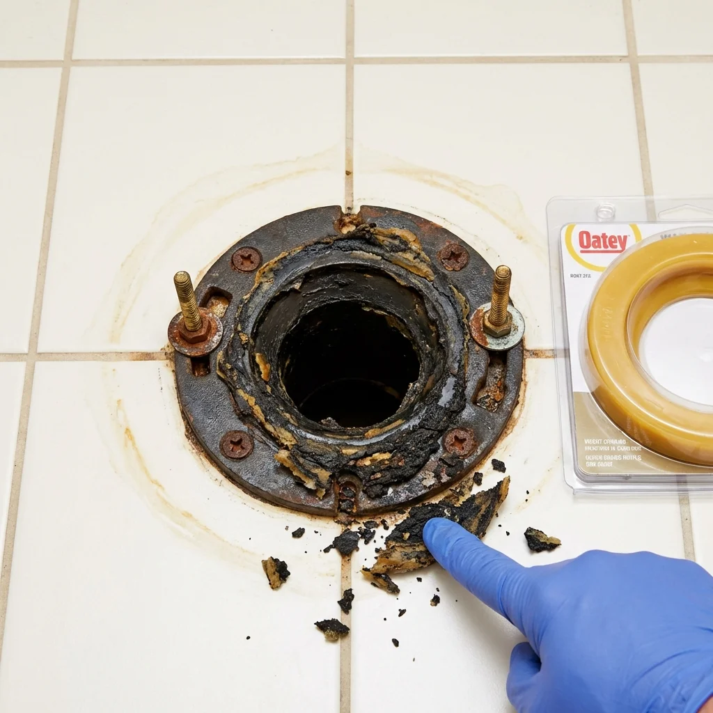 Failed wax ring showing water seepage at the base of a toilet in a Brownsville, KY home