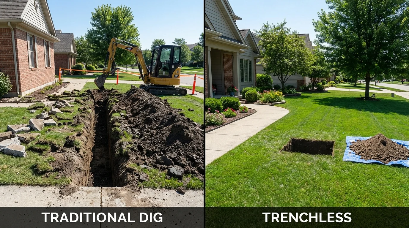 Trenchless sewer repair with minimal yard damage versus traditional excavation in Brownsville, KY